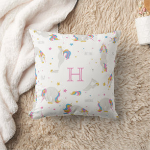 Unicorn yoga cute fun white whimsical monogram cushion