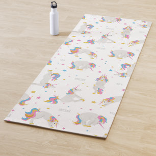 Unicorn yoga fun smile white pink whimsical yoga mat