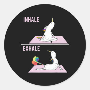 Unicorn Yoga Pose Inhale Exhale Farting Unicorn Fu Classic Round Sticker