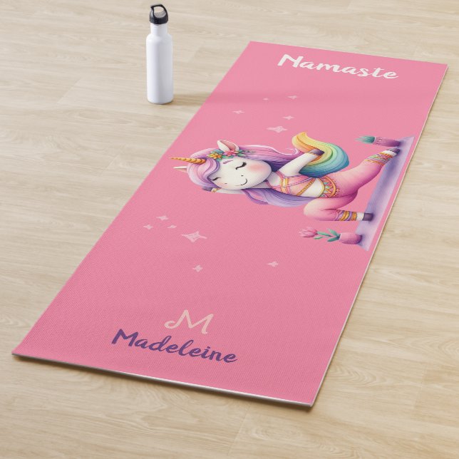 Unicorn Yoga Pose Yogi Pink Cute Name Monogram Mat (In Situ)