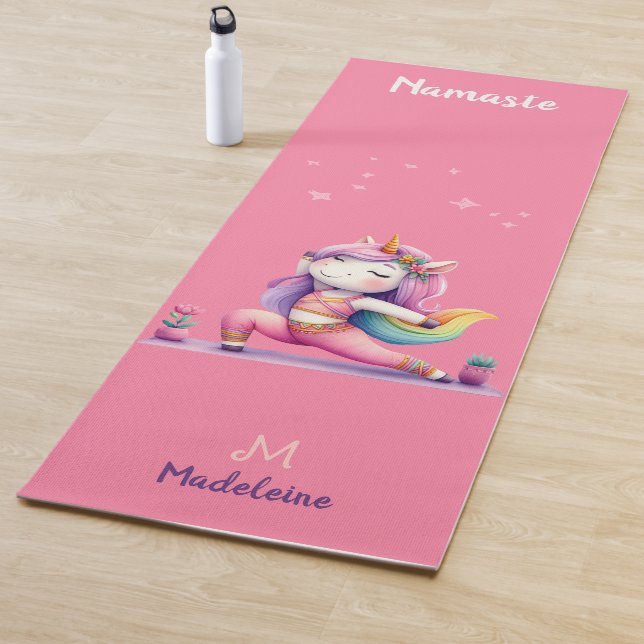 Unicorn Yoga Pose Yogi Pink Purple Name Monogram Mat (In Situ)
