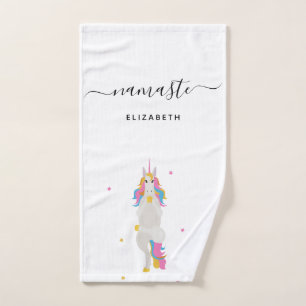 Unicorn yoga poses cute fun white Namaste name Hand Towel