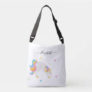 Unicorn yoga poses fun white name crossbody bag