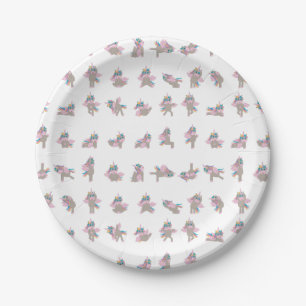 Unicorn Yoga Poses Pattern Design Paper Plate