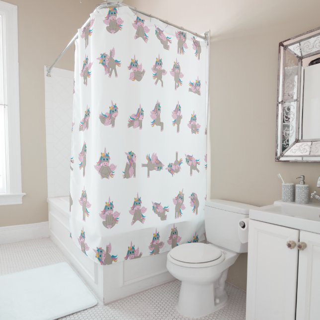 Unicorn Yoga Poses Pattern Design Shower Curtain (In Situ)