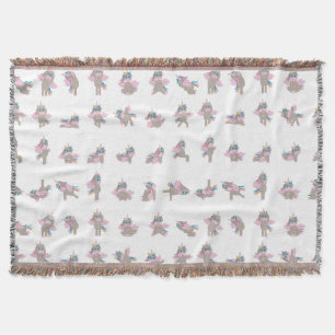 Unicorn Yoga Poses Pattern Design Throw Blanket