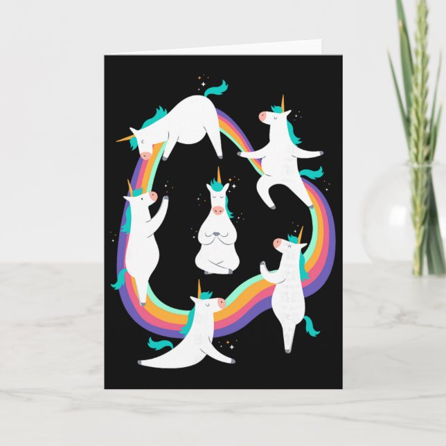 Unicorn Yoga Sun Salutation Poses Rainbow Meme  Card (Front)