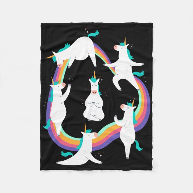 Unicorn Yoga Sun Salutation Poses Rainbow Meme  Fleece Blanket (Front)