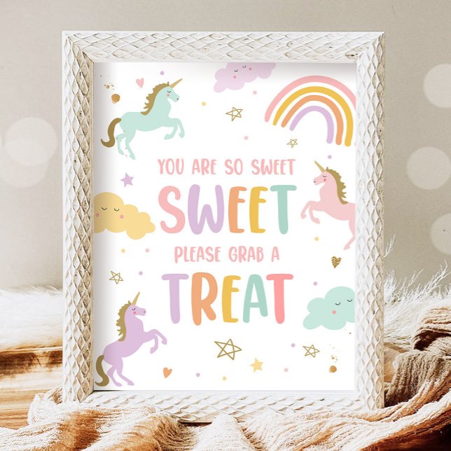 Unicorn You Are Sweet Take a Treat Girl Birthday Poster (Creator Uploaded)