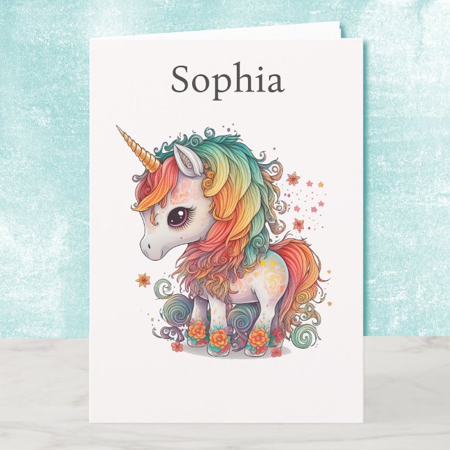 Unicorn Young Girls Birthday Card Personalise Name (Creator Uploaded)