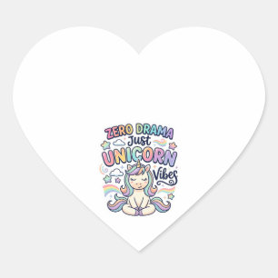 Unicorn Zero Drama Just Unicorn Vibes Bold Typogra Heart Sticker