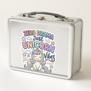 Unicorn Zero Drama Just Unicorn Vibes Bold Typogra Metal Lunch Box