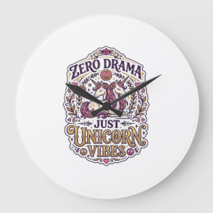 Unicorn Zero Drama Just Unicorn Vibes Stylish Whit Large Clock