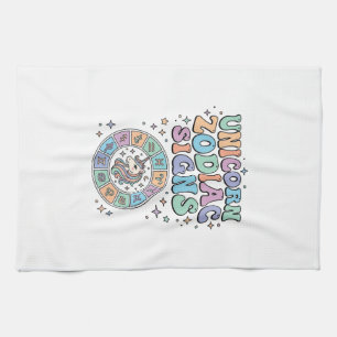Unicorn Zodiac Signs Kawaii Vector Design_1 Tea Towel