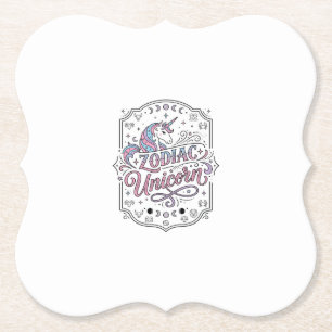 Unicorn Zodiac Unicorn Playful Cute Gift Design_1 Paper Coaster