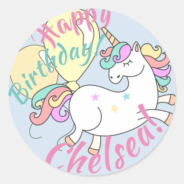 Unicornl Birthday Stickers Personalised (Front)