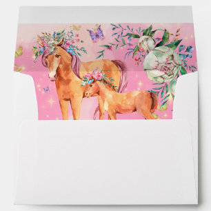 Unicorns and butterflies Watercolor Pink Gold Envelope