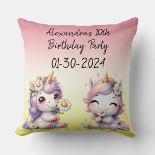 Unicorns and daisies, child's birthday party cushion