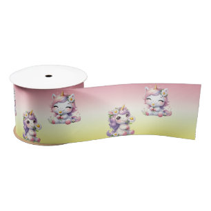 Unicorns and daisies, child's birthday party satin ribbon