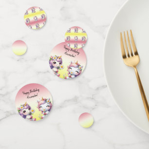 Unicorns and daisies, "Happy Birthday" party Confetti