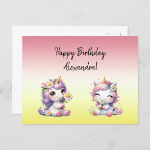 Unicorns and daisies, "Happy Birthday" Postcard