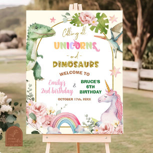 Unicorns and Dinosaurs Joint Sibling  Welcome Sign
