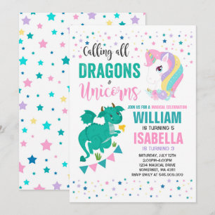 Unicorns And Dragons Birthday Invitation Magical
