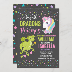 Unicorns And Dragons Birthday Invitation Magical