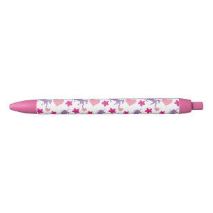 Unicorns and Hearts Pattern Black Ink Pen