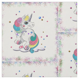 Unicorns and Rainbow Glitter Fabric