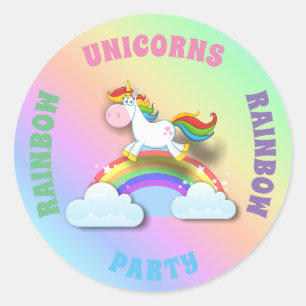 Unicorns and Rainbow Round Glossy Stickers