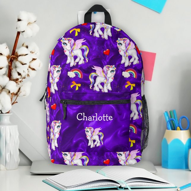 Unicorns and Rainbows Magical Purple Printed Backpack (Creator Uploaded)