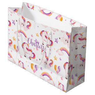 Unicorns and Rainbows Watercolor Girls Brithday Large Gift Bag