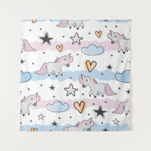 Unicorns and stars pattern tapestry