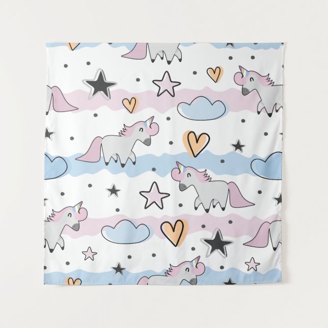 Unicorns and stars pattern tapestry (Front)