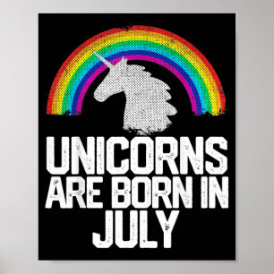 UNICORNS ARE BORN IN JULY Birthday Rainbow Girl Poster