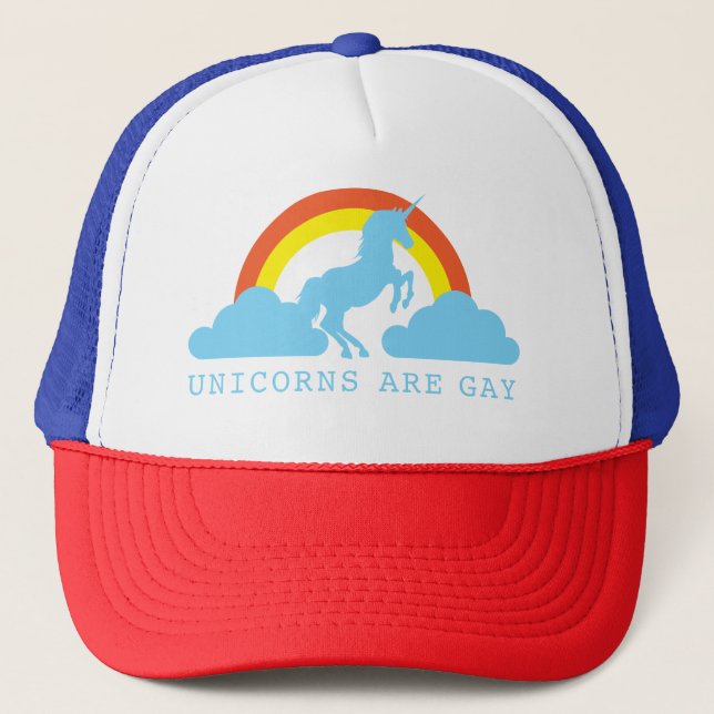 Unicorns are Gay with Rainbow on Trucker Hat (Front)