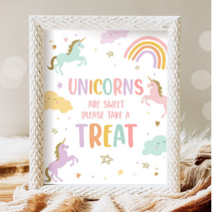 Unicorns are Sweet Take a Treat Girl Birthday Poster