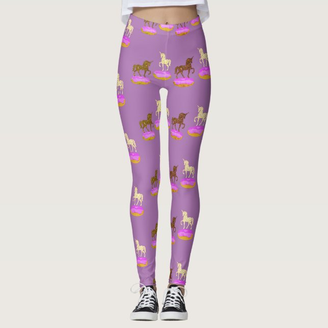 Unicorns Art Sweet  Doughnuts Leggings (Front)