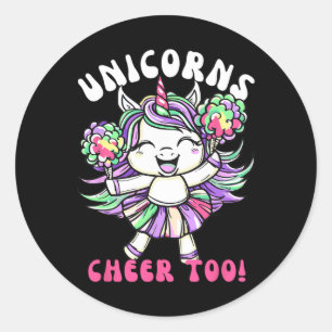 Unicorns Cheer Too Cute Cheerleading Theme Classic Round Sticker