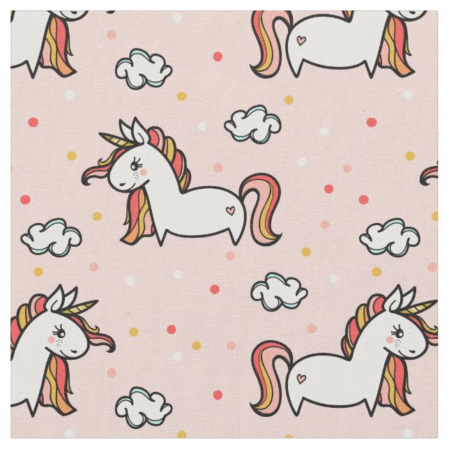 Unicorns & Confetti Blush Pink Pattern Fabric (Close Up)