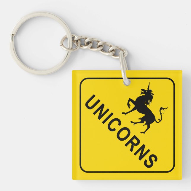 Unicorns Crossing Road Sign Key Ring (Front)