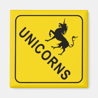 Unicorns crossing, Yellow Warning Road Sign Magnet