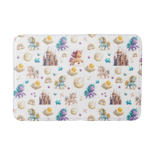 Unicorns & Fairytale Castle - Fantasy Bathroom Bath Mat (Front)