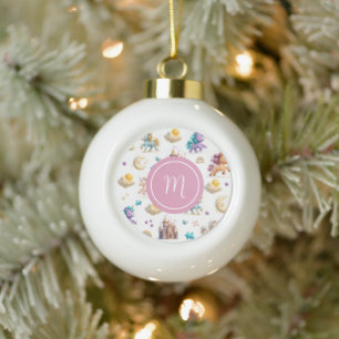 Unicorns & Fairytale Castle - Whimsical Christmas Ceramic Ball Christmas Ornament
