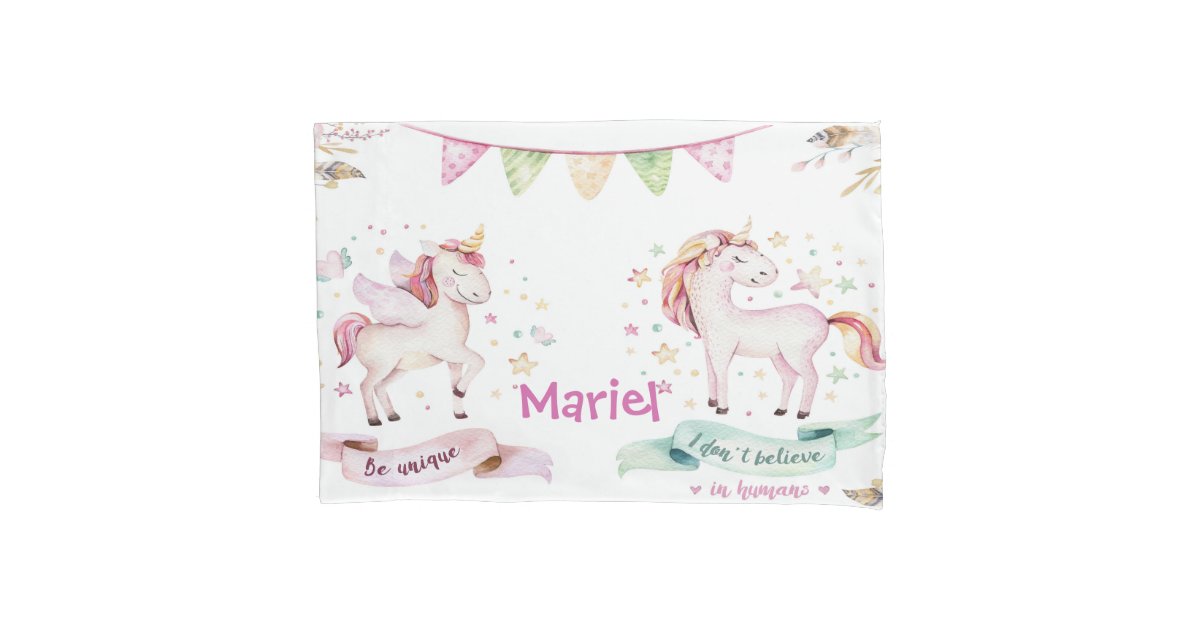Unicorns in love boho style add name pillowcase Zazzle