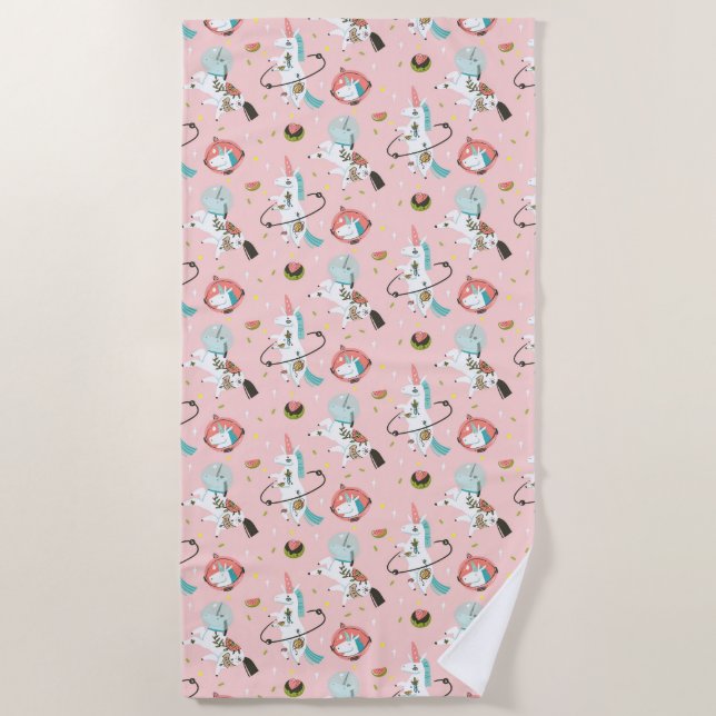 Unicorns In Space Pattern Beach Towel (Front)