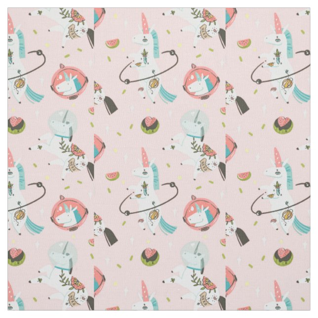 Unicorns In Space Pattern Fabric (Swatch)