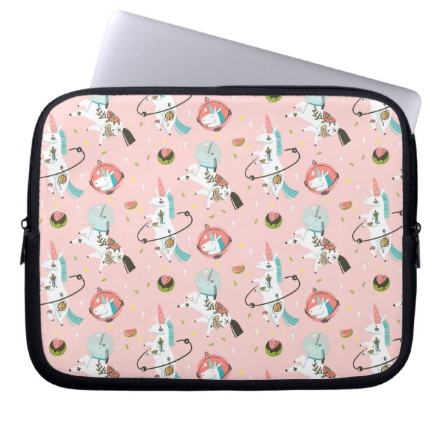 Unicorns In Space Pattern Laptop Sleeve (Front)