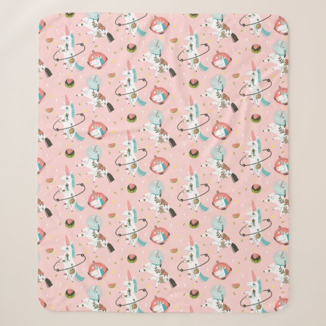 Unicorns In Space Pattern Sherpa Blanket (Front)